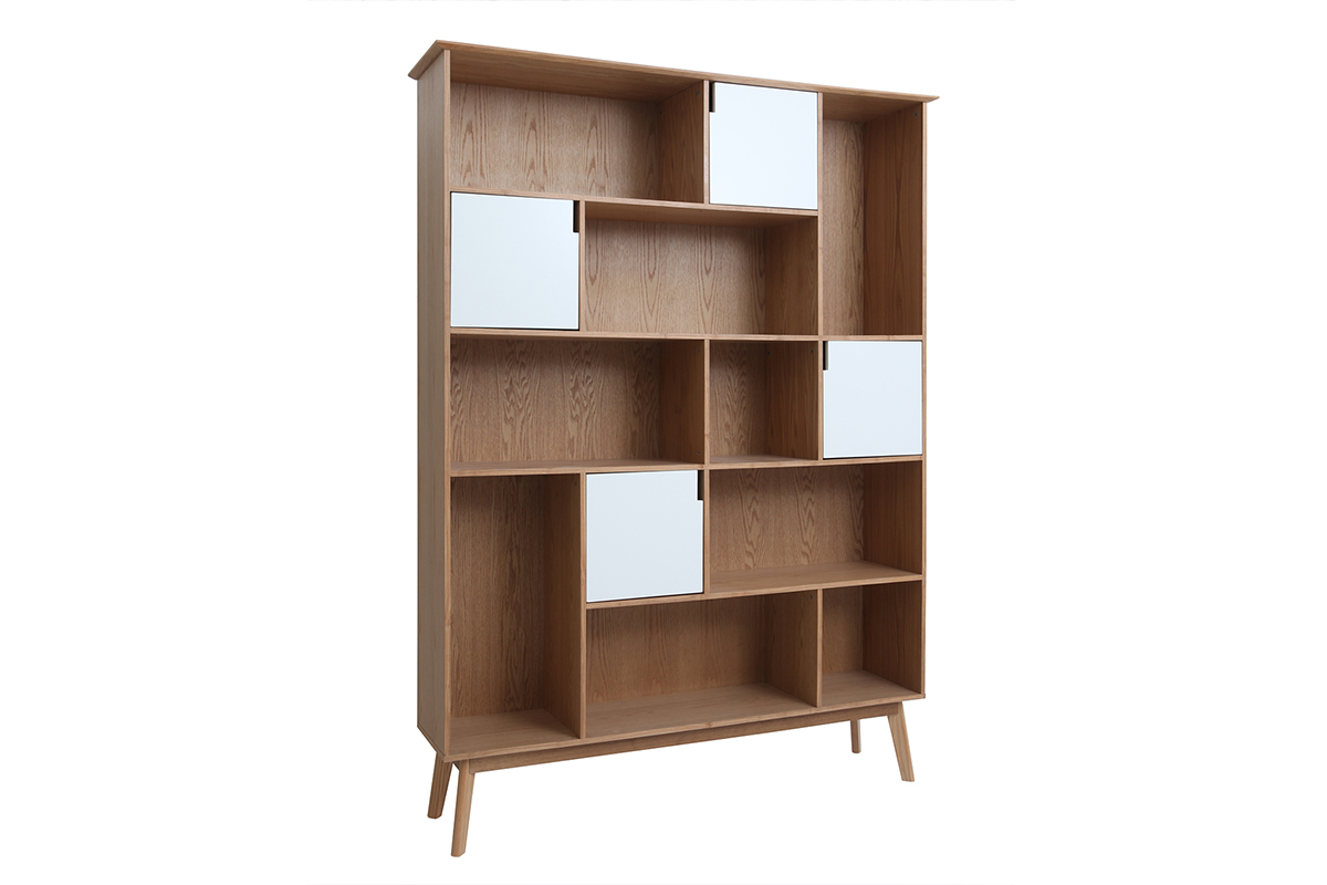 Biblioteca moderna con puertas blancas y roble INGRID