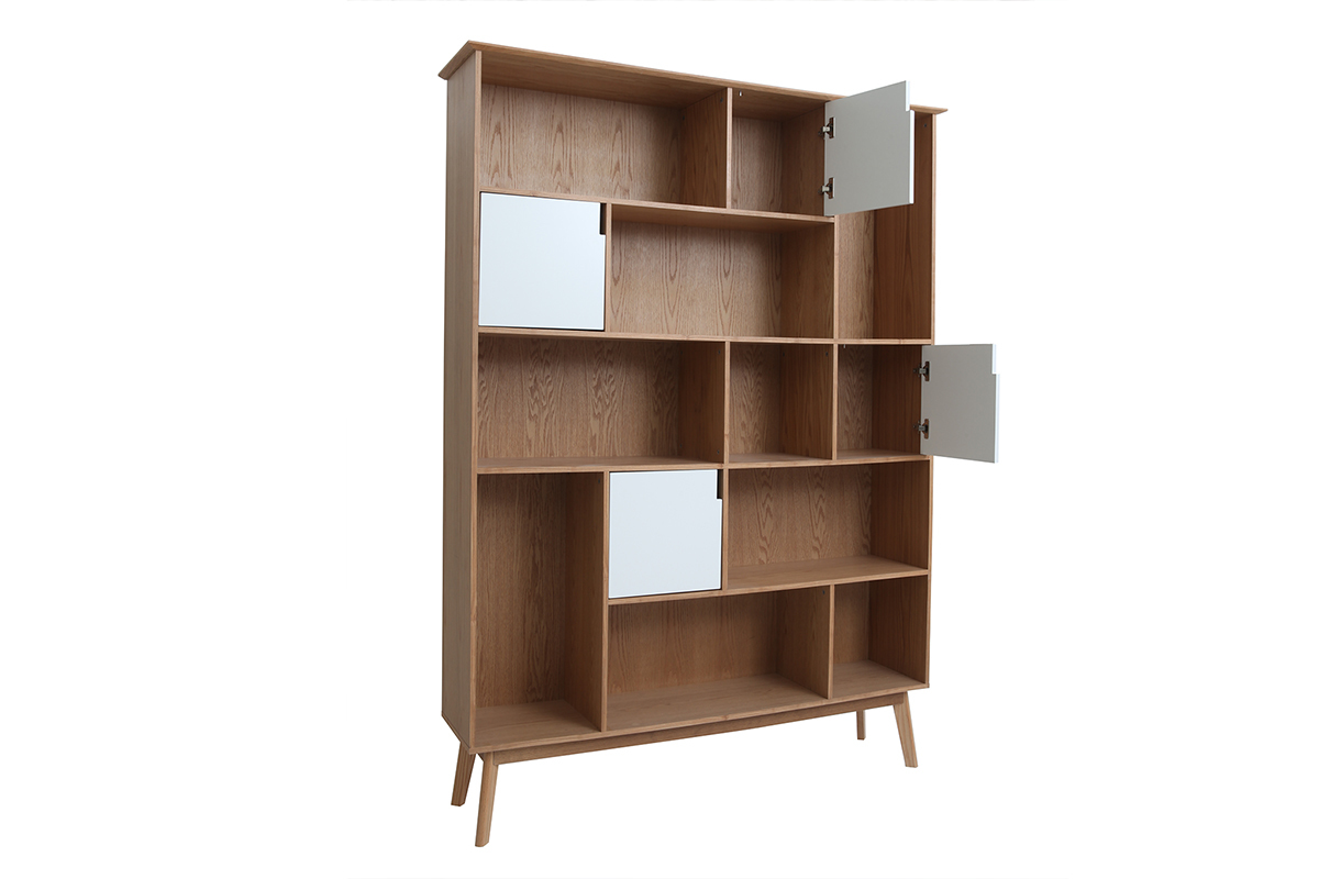 Biblioteca moderna con puertas blancas y roble INGRID