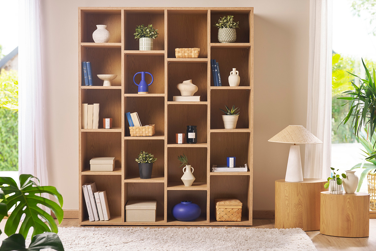 Biblioteca moderna en madera color roble RYTHM
