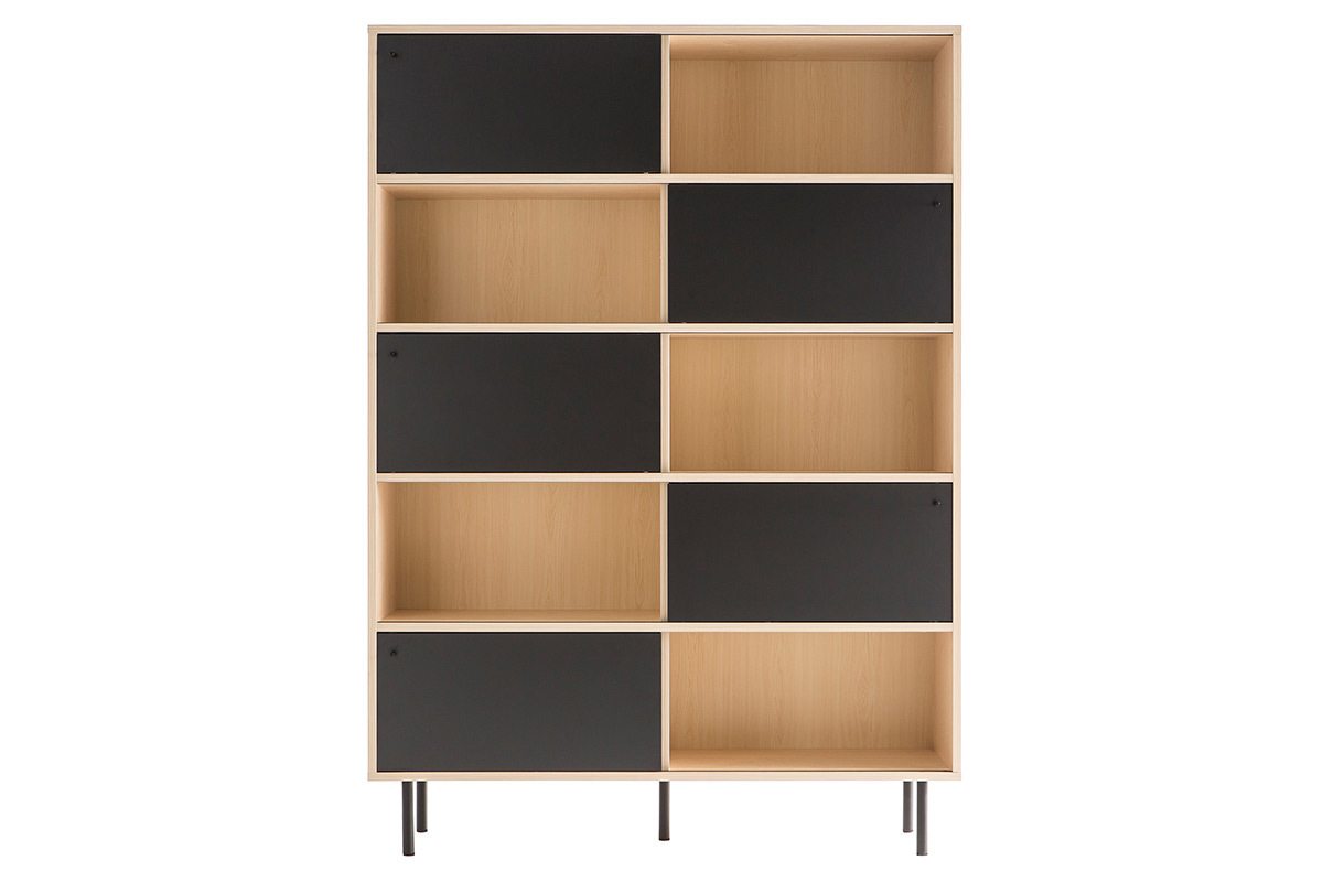 Biblioteca moderna en madera con puertas correderas negras DOMINO