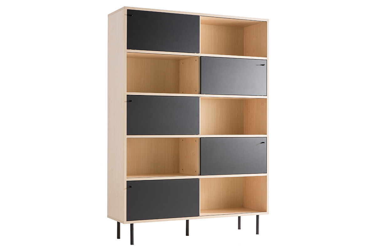 Biblioteca moderna en madera con puertas correderas negras DOMINO