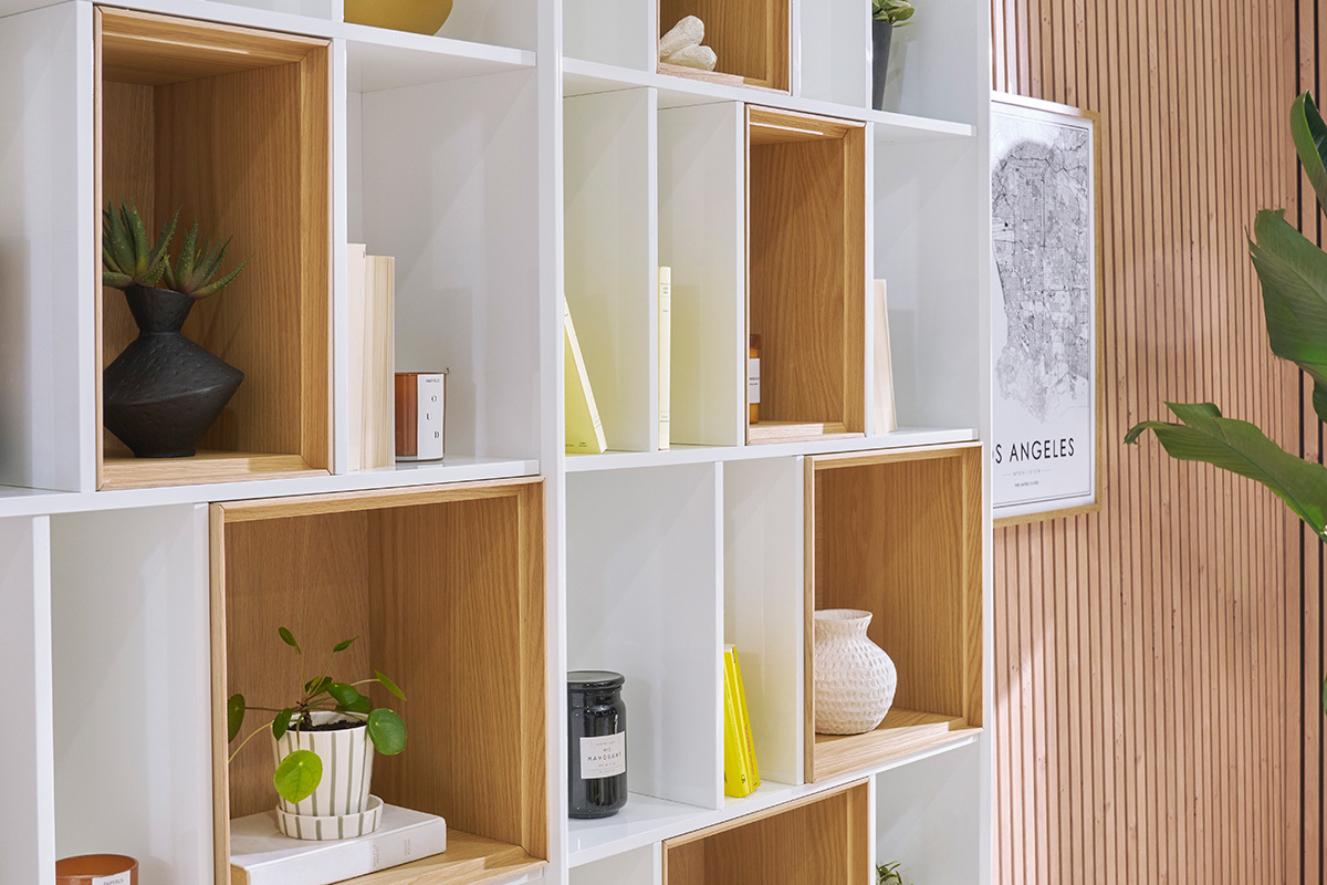 Biblioteca modular blanco y roble JAZZ