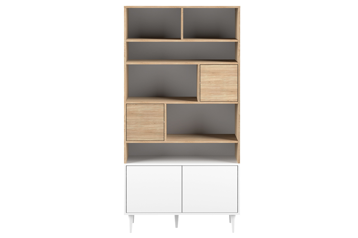 Biblioteca nordica 10 nichos madera y blanco STRIPE