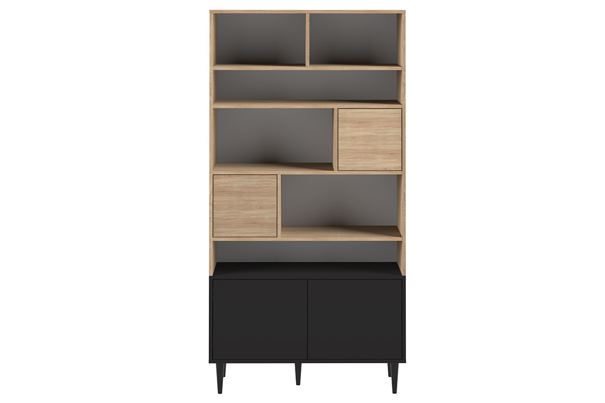 Biblioteca nordica 10 nichos madera y negro STRIPE