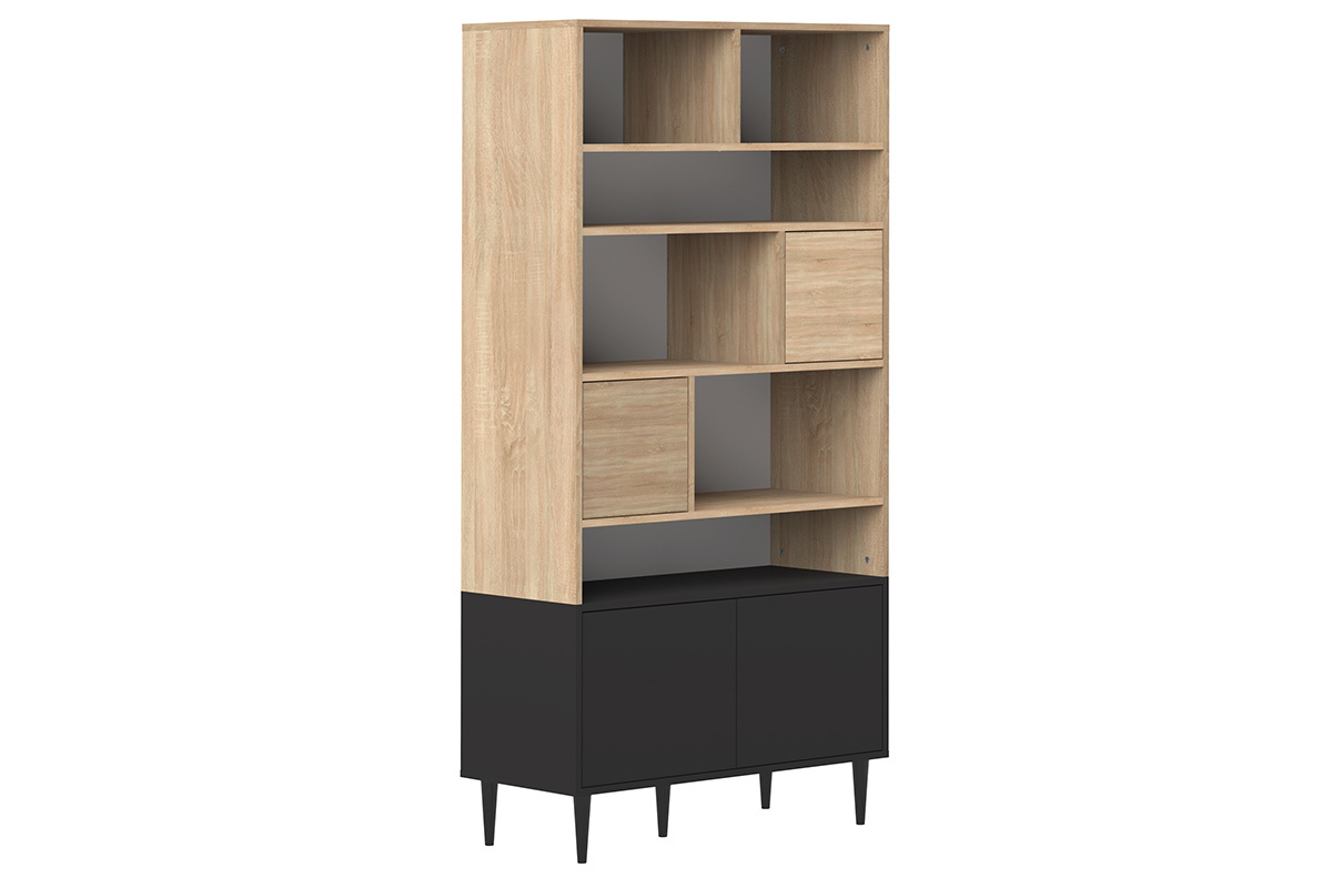 Biblioteca nordica 10 nichos madera y negro STRIPE