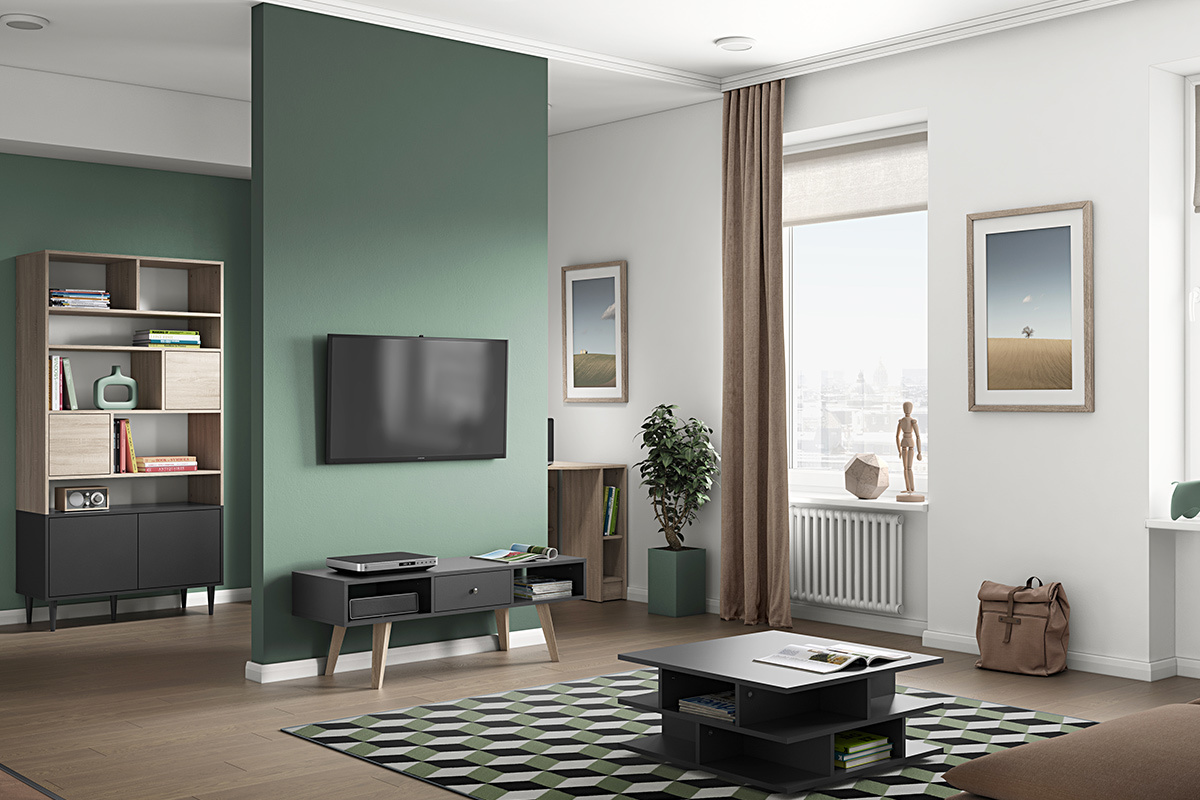 Biblioteca nordica 10 nichos madera y negro STRIPE