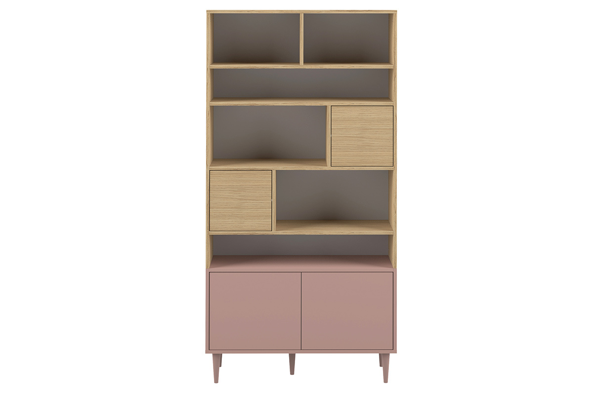 Biblioteca nordica 10 nichos madera y rosa STRIPE