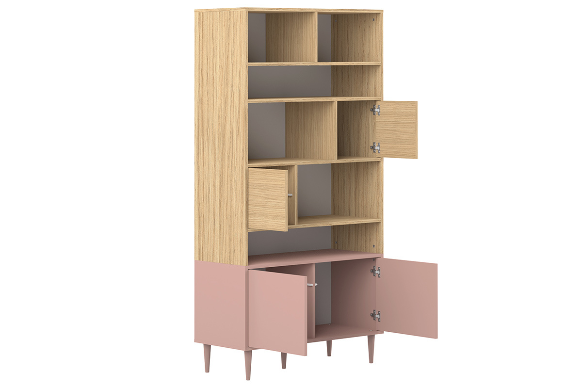 Biblioteca nordica 10 nichos madera y rosa STRIPE