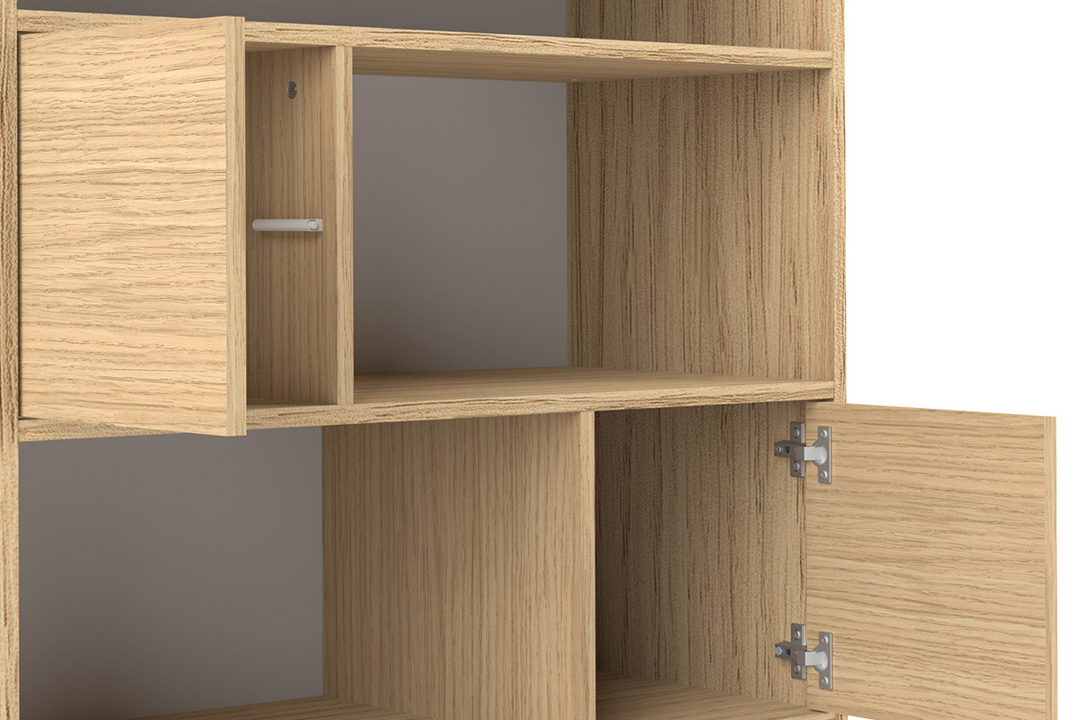 Biblioteca nordica 10 nichos madera y rosa STRIPE