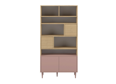 Biblioteca nordica 10 nichos madera y rosa STRIPE