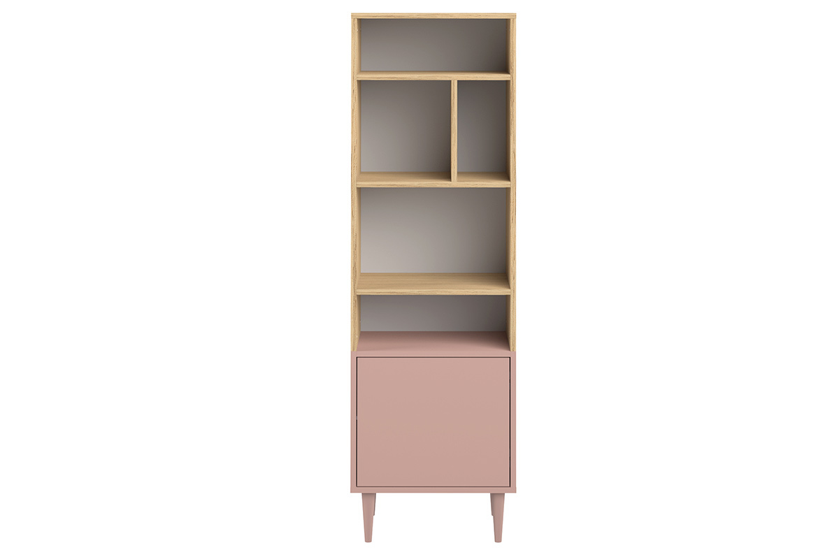 Biblioteca nrdica 6 nichos madera y rosa STRIPE