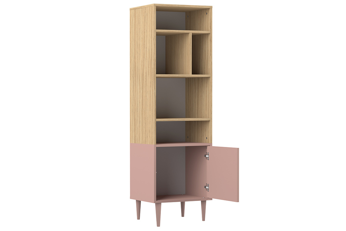 Biblioteca nrdica 6 nichos madera y rosa STRIPE