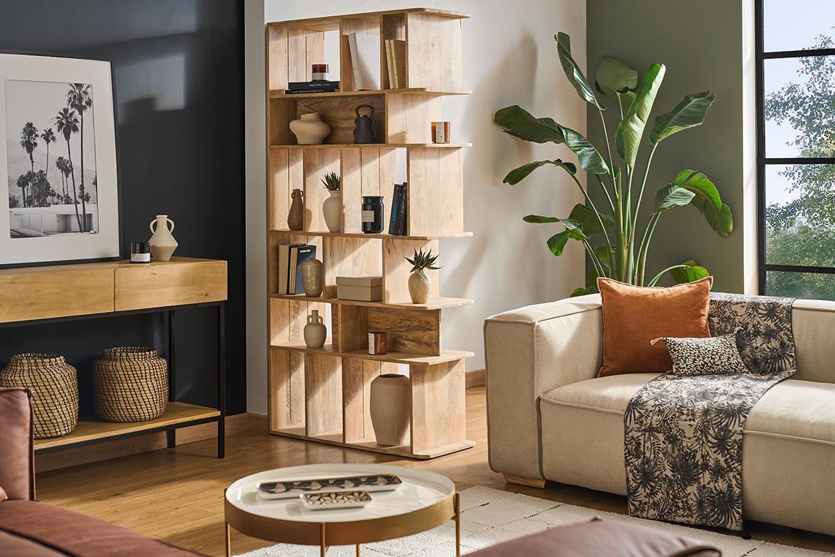 Biblioteca separador en madera de mango maciza L88 cm RUPAH