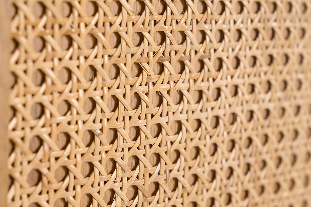 Biblioteca separadora con almacenamientos acabado madera clara roble y trenzado rat�n L100 cm ALICANTE