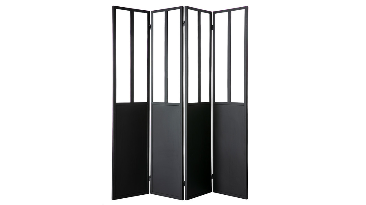 Biombo 4 paneles en metal negro y cristal RACK