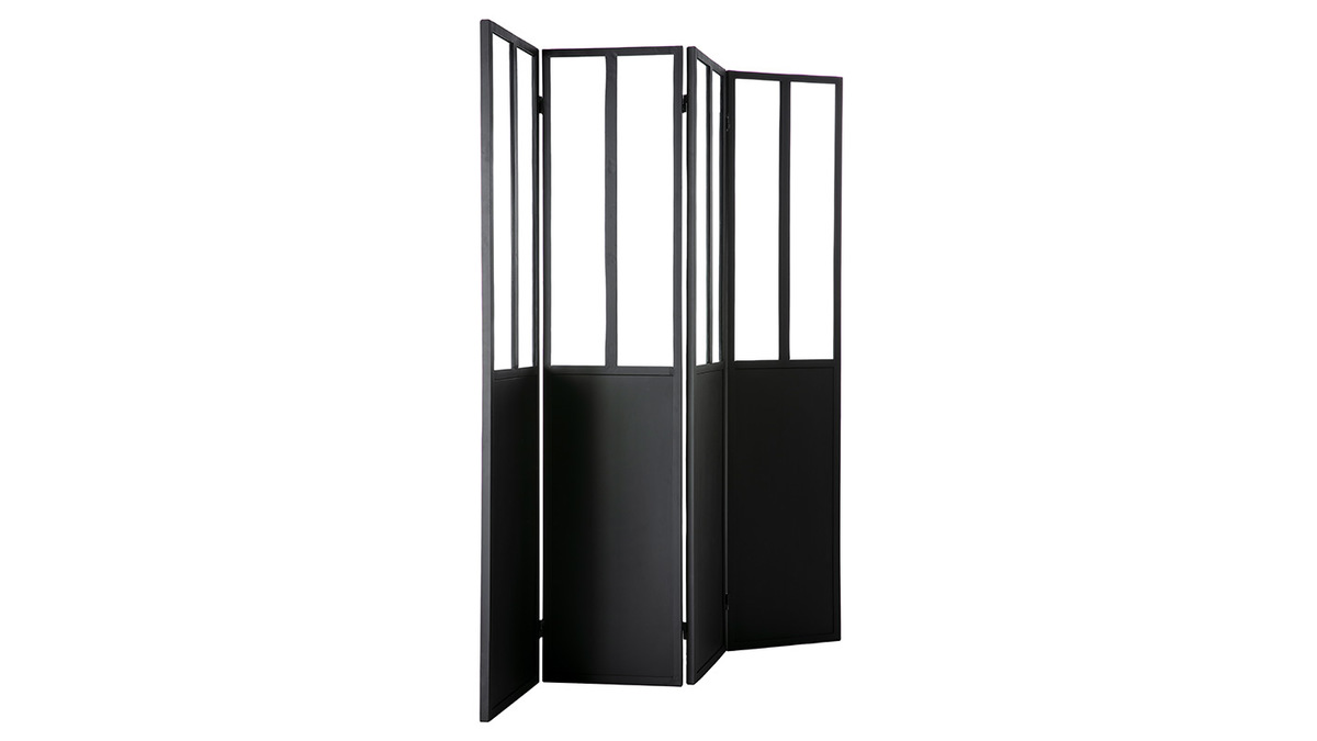 Biombo 4 paneles en metal negro y cristal RACK