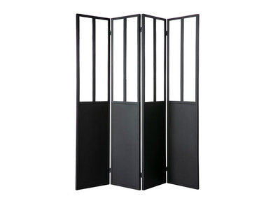 Biombo 4 paneles en metal negro y cristal RACK - Biombo 4 paneles en metal negro y cristal RACK