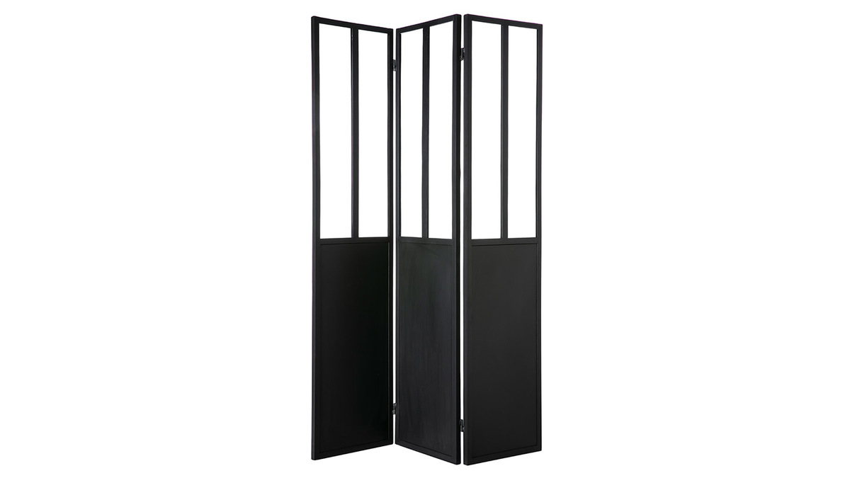 Biombo en metal negro y cristal 3 paneles RACK