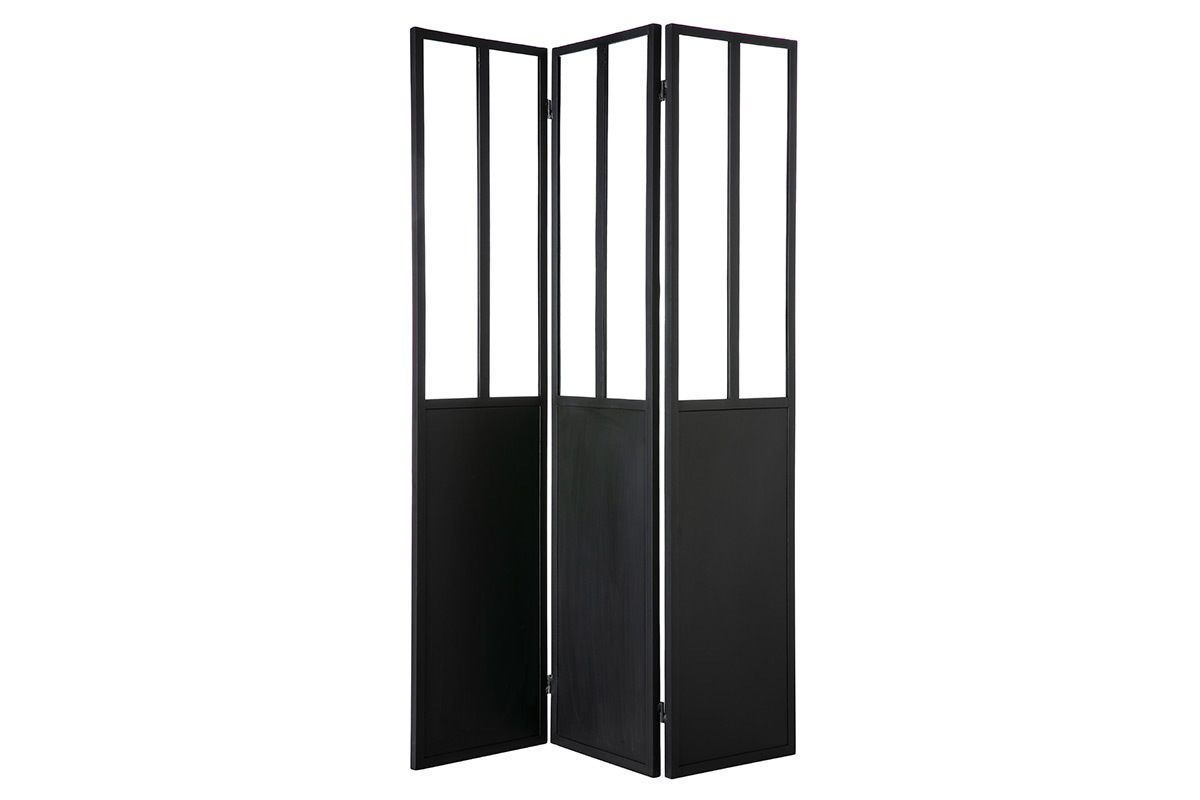Biombo en metal negro y cristal 3 paneles RACK