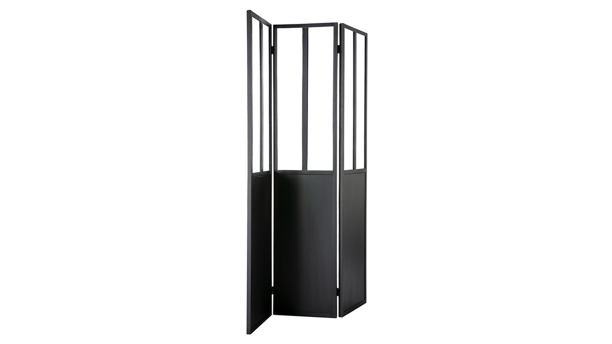 Biombo en metal negro y cristal 3 paneles RACK