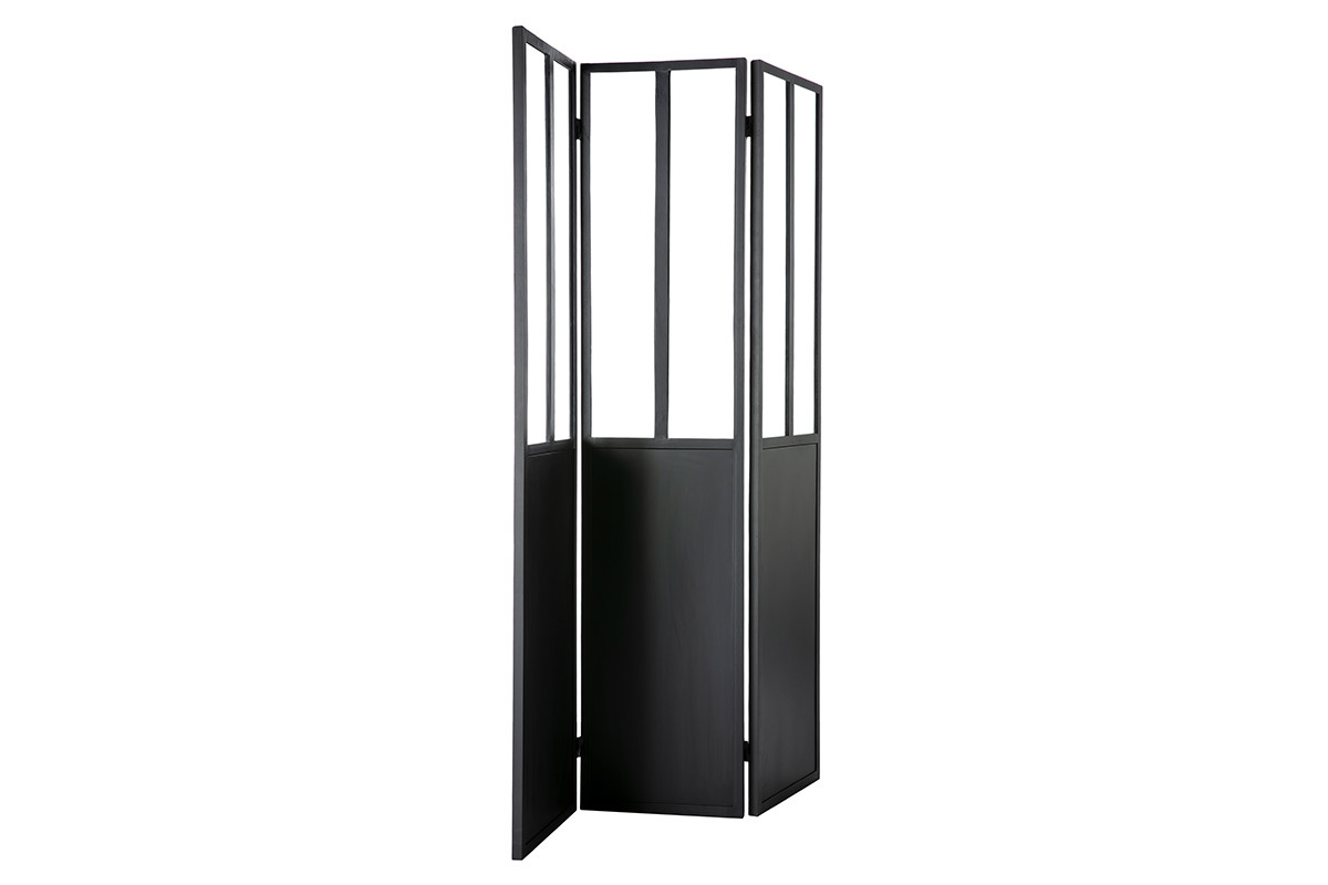 Biombo en metal negro y cristal 3 paneles RACK