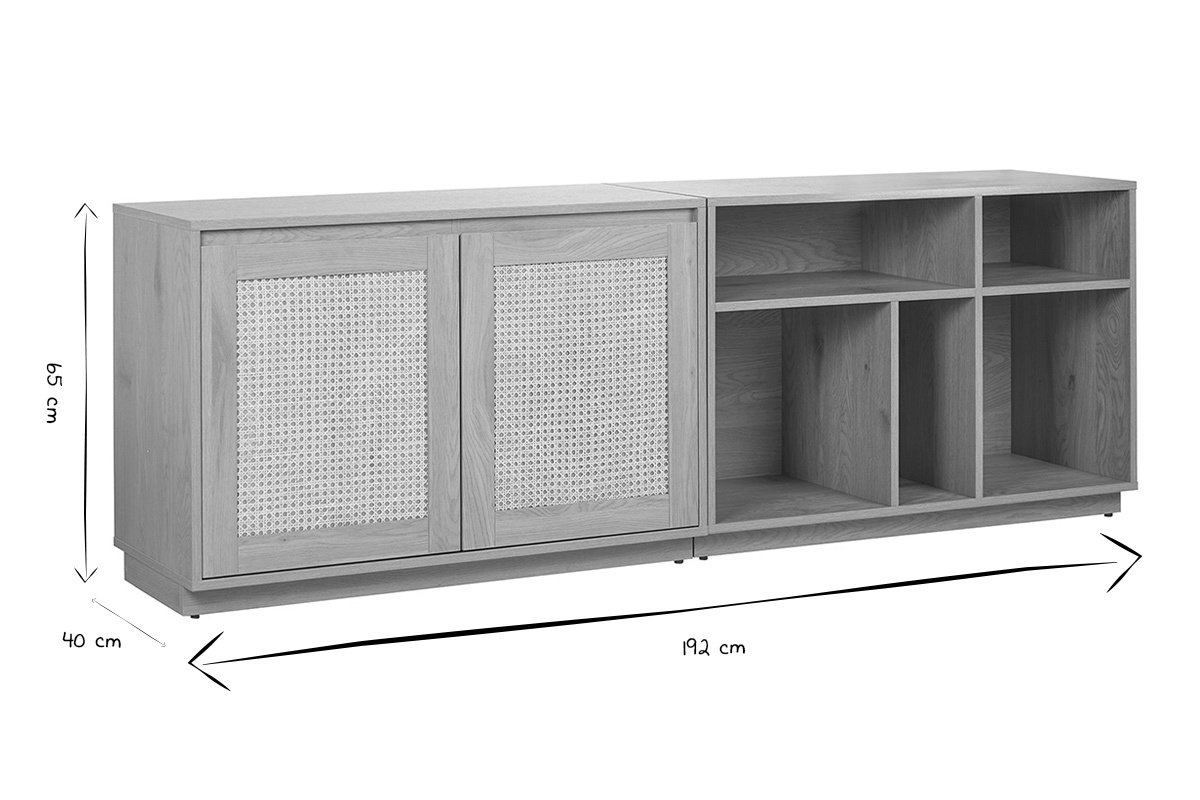 Buffet SEVILLA 2 puertas, dimensiones L192 x H65 x P40 cm, en negro y blanco.