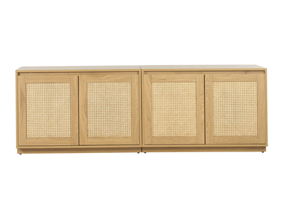 Buffet acabado en madera clara de roble y rat&aacute;n tejido 4 puertas L192 cm SEVILLE