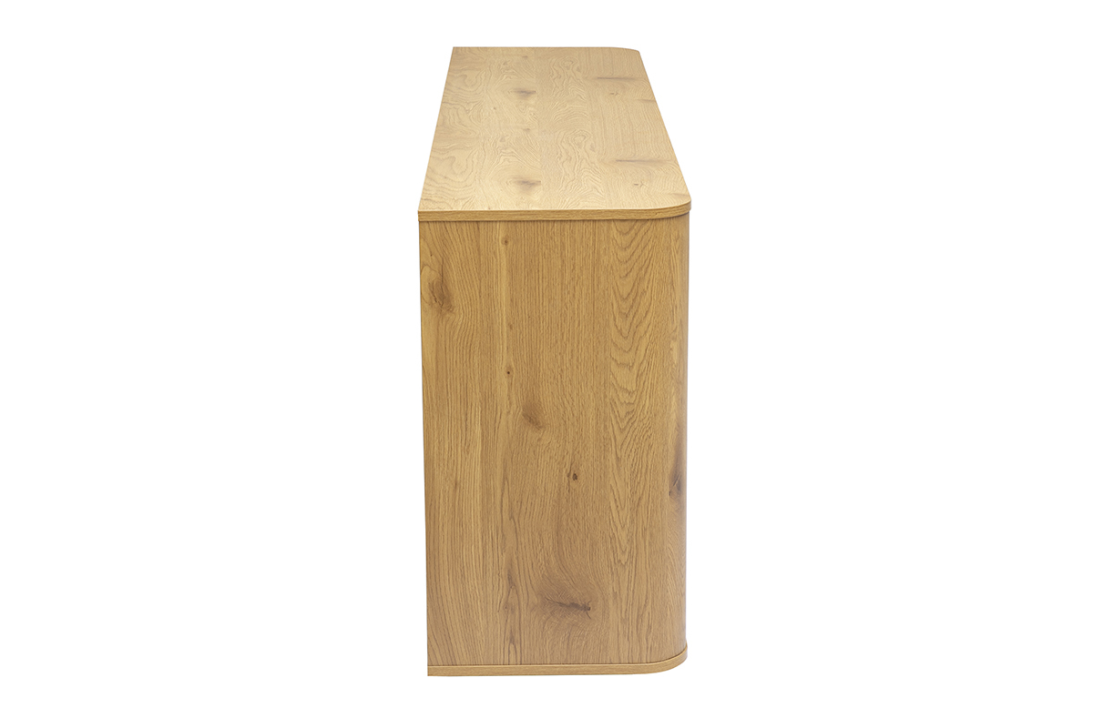 Buffet NEGAN de madera clara de roble, vista de perfil, 4 puertas, dimensiones L180 x P40 x H75 cm.