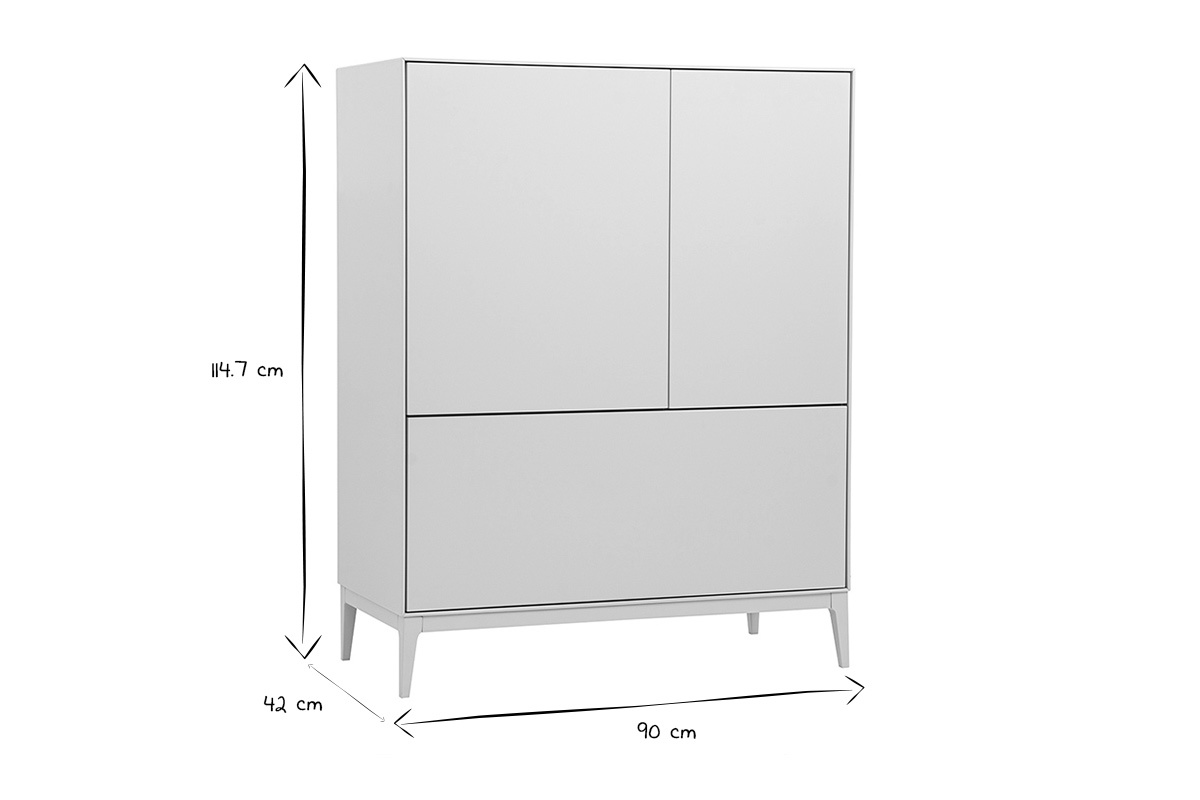 Buffet alto beige 2 puertas 1 caj�n, dimensiones: 114,7x90x42 cm, en negro y blanco, vista frontal.