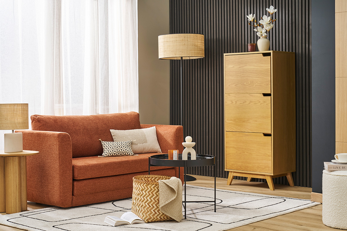 Buffet alto escandinavo de madera clara hevea L60 cm LEENA