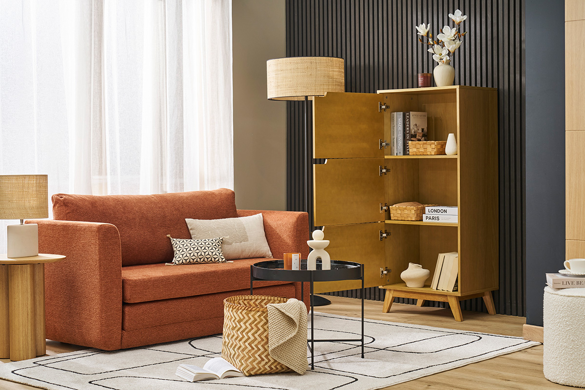 Buffet alto escandinavo de madera clara hevea L60 cm LEENA