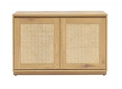 Buffet bajo acabado en madera clara roble y tejido de rat&aacute;n L96 cm SEVILLE