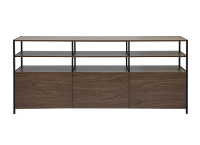 Buffet bajo acabado madera oscura nogal y metal negro L180 cm MAXENCE