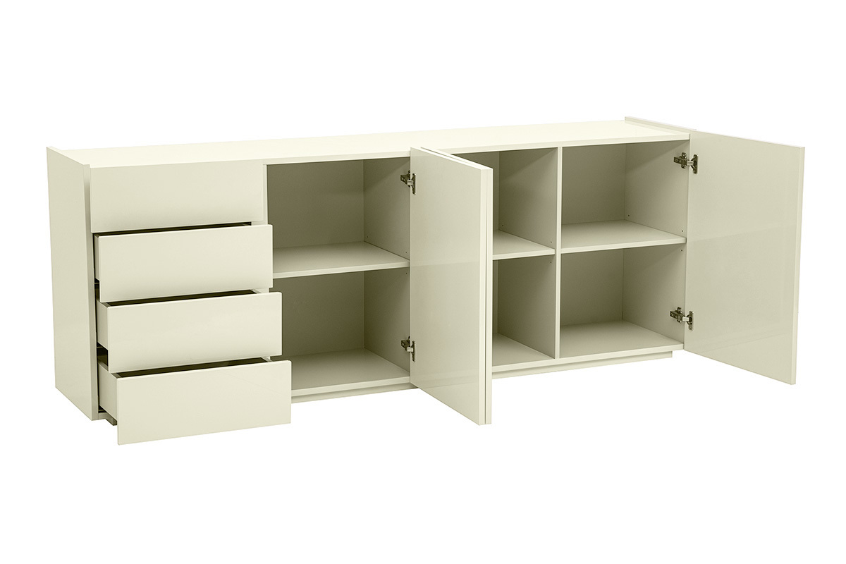 Buffet beige brillante 3 puertas 4 cajones L200 cm ISAURE