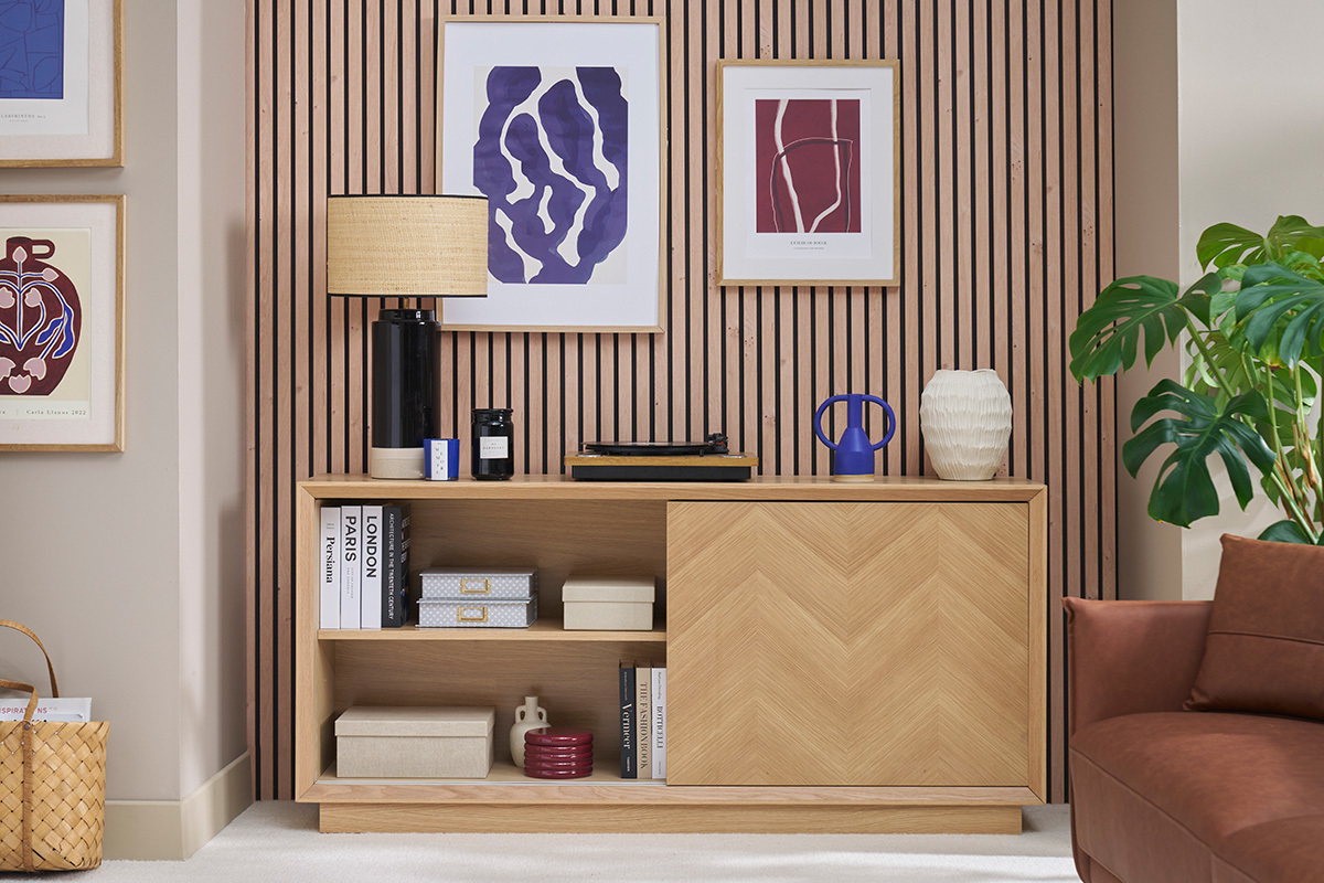 Buffet con motivos de espiga en madera clara de roble L160 cm ARROW