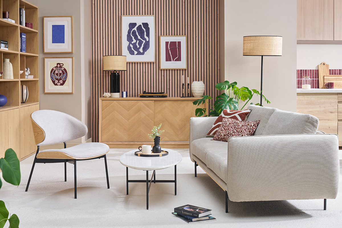 Buffet con motivos de espiga en madera clara de roble L160 cm ARROW