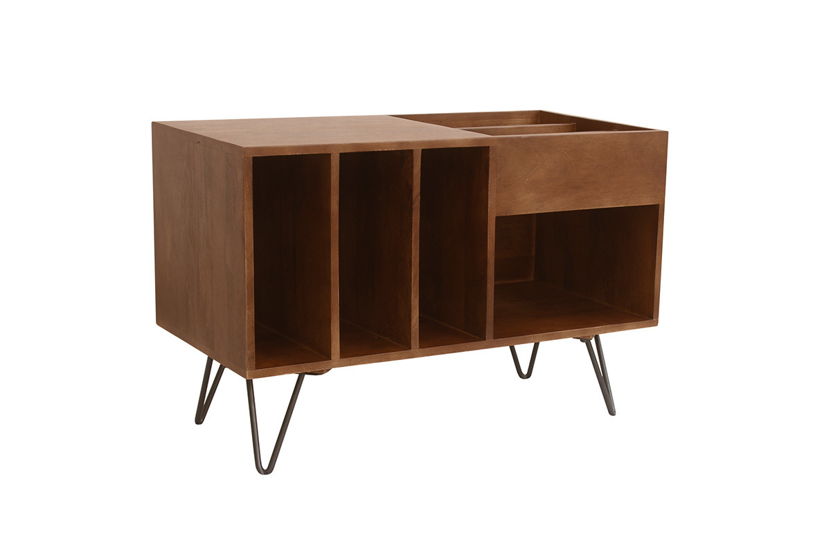 Buffet de almacenamiento de vinilos en madera de mango masivo teido y metal L90 cm BOOGIE