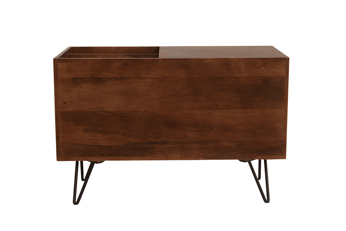 Buffet de almacenamiento de vinilos en madera de mango masivo teido y metal L90 cm BOOGIE