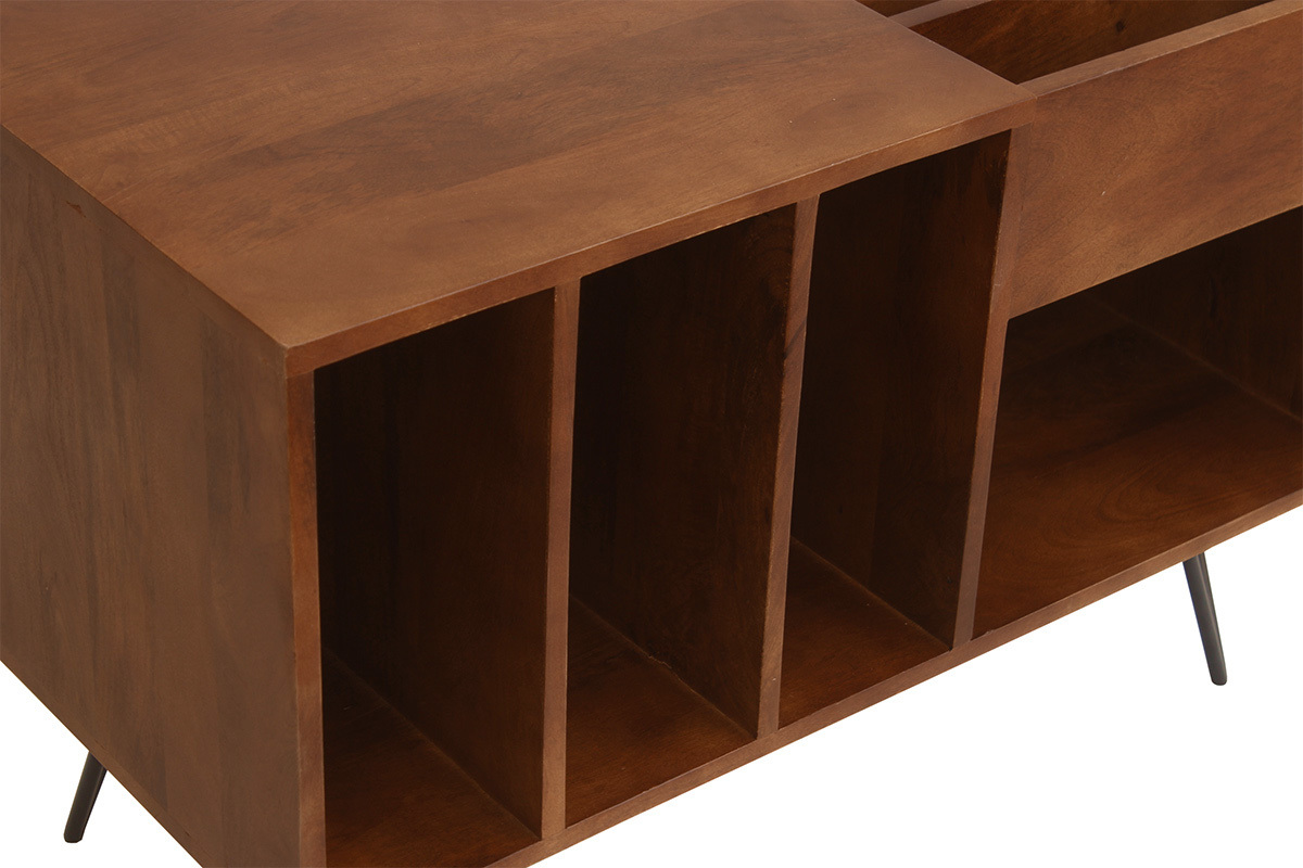 Buffet de almacenamiento de vinilos en madera de mango masivo teido y metal L90 cm BOOGIE