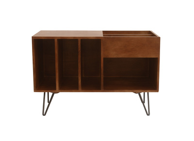 Buffet de almacenamiento de vinilos en madera de mango masivo teñido y metal L90 cm BOOGIE