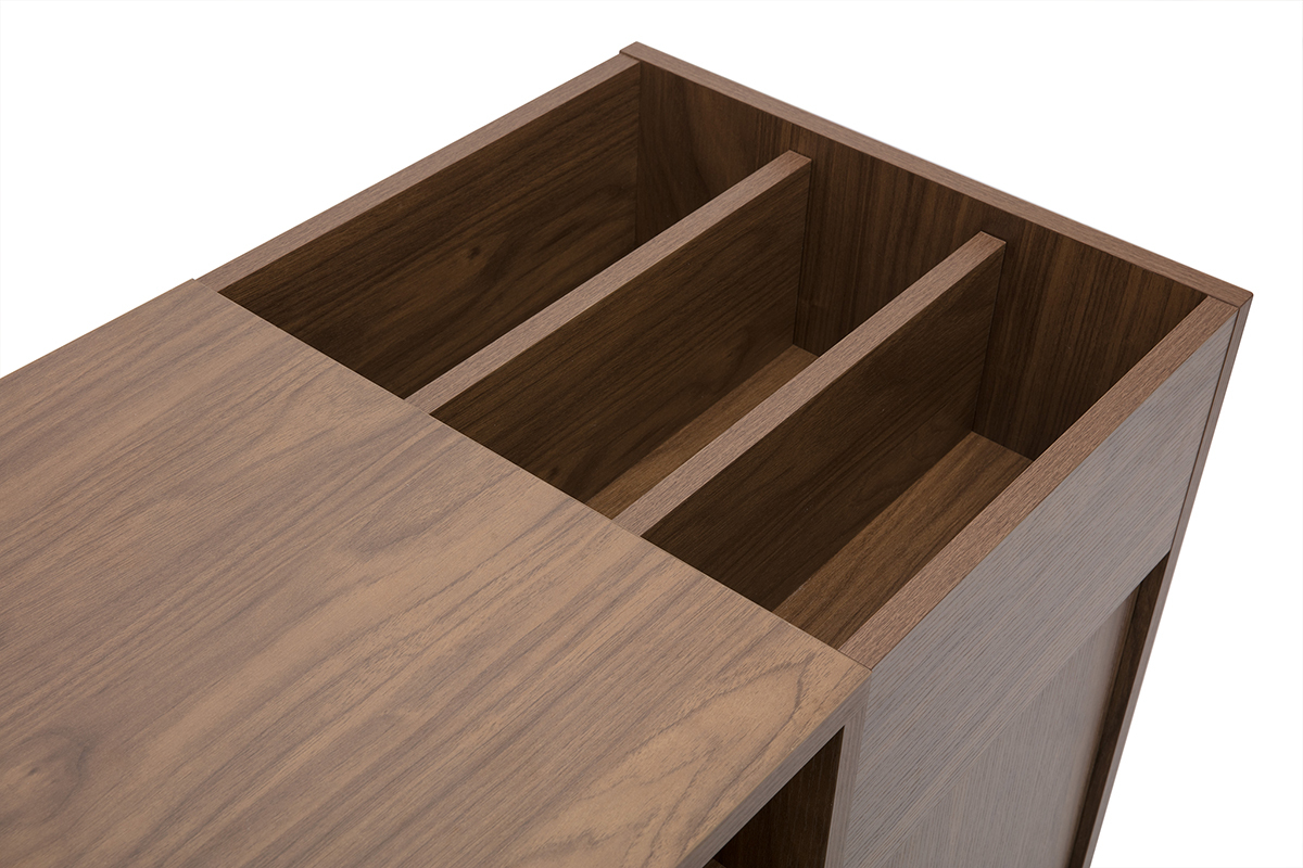 Buffet de almacenamiento de vinilos en madera oscura acabado nogal y metal negro L90 cm KANE