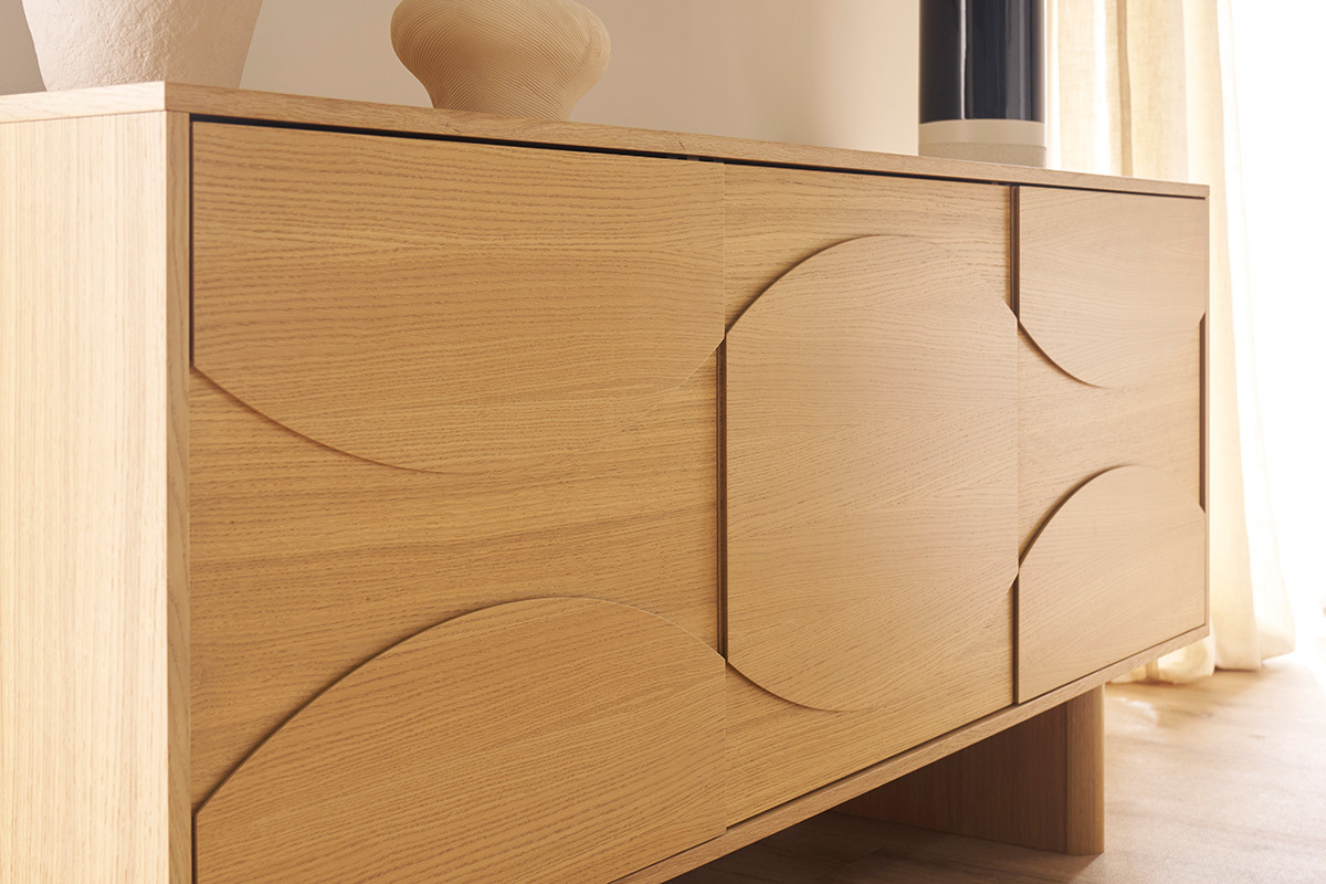 Buffet de madera clara de roble grabado L160 cm SEIGO