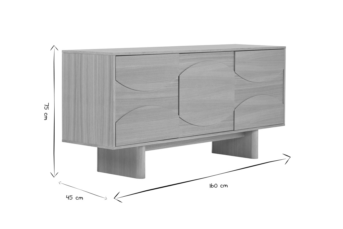 Buffet de madera clara de roble grabado L160 cm SEIGO
