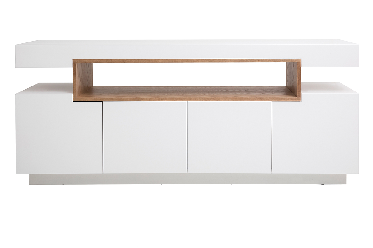 Buffet escandinavo blanco brillante lacado y madera 4 puertas L180 cm LIVO
