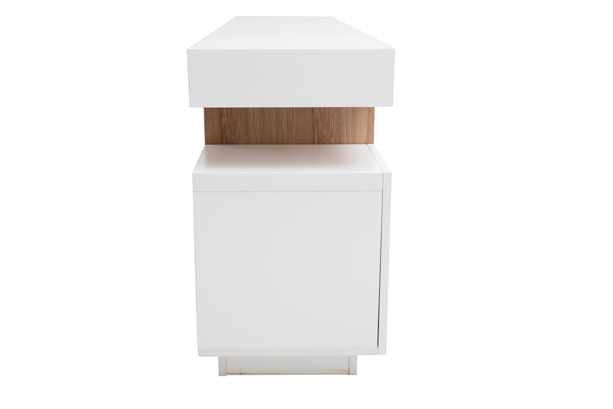 Buffet escandinavo blanco brillante lacado y madera 4 puertas L180 cm LIVO