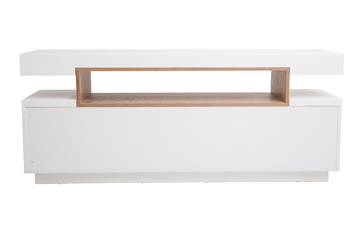 Buffet escandinavo blanco brillante lacado y madera 4 puertas L180 cm LIVO