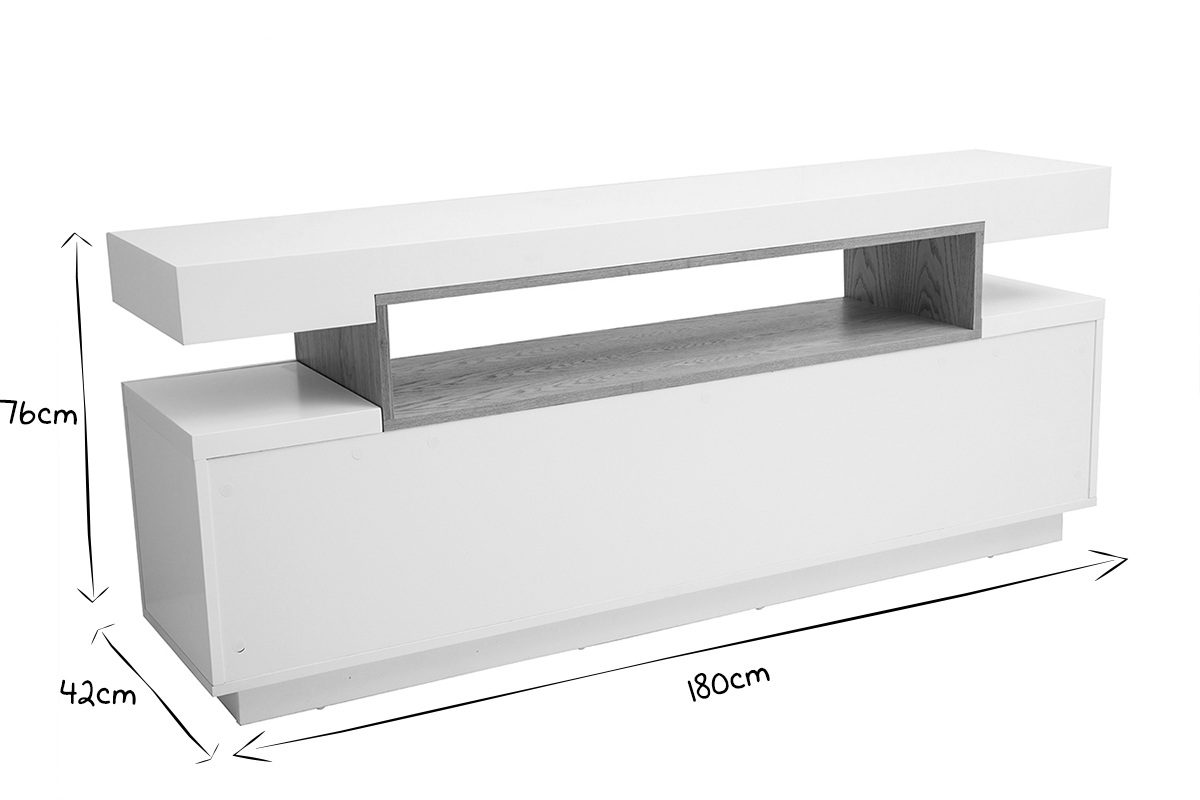 Buffet escandinavo blanco brillante lacado y madera 4 puertas L180 cm LIVO