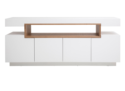Buffet escandinavo blanco brillante lacado y madera 4 puertas L180 cm LIVO