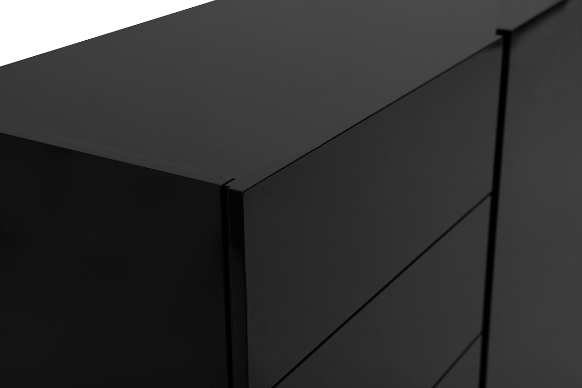 Buffet negro brillante ISAURE, vista ampliada de los cajones.