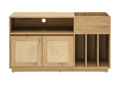 Buffet para vinilos acabado madera clara roble y tejido rat&aacute;n L130 cm ALICANTE